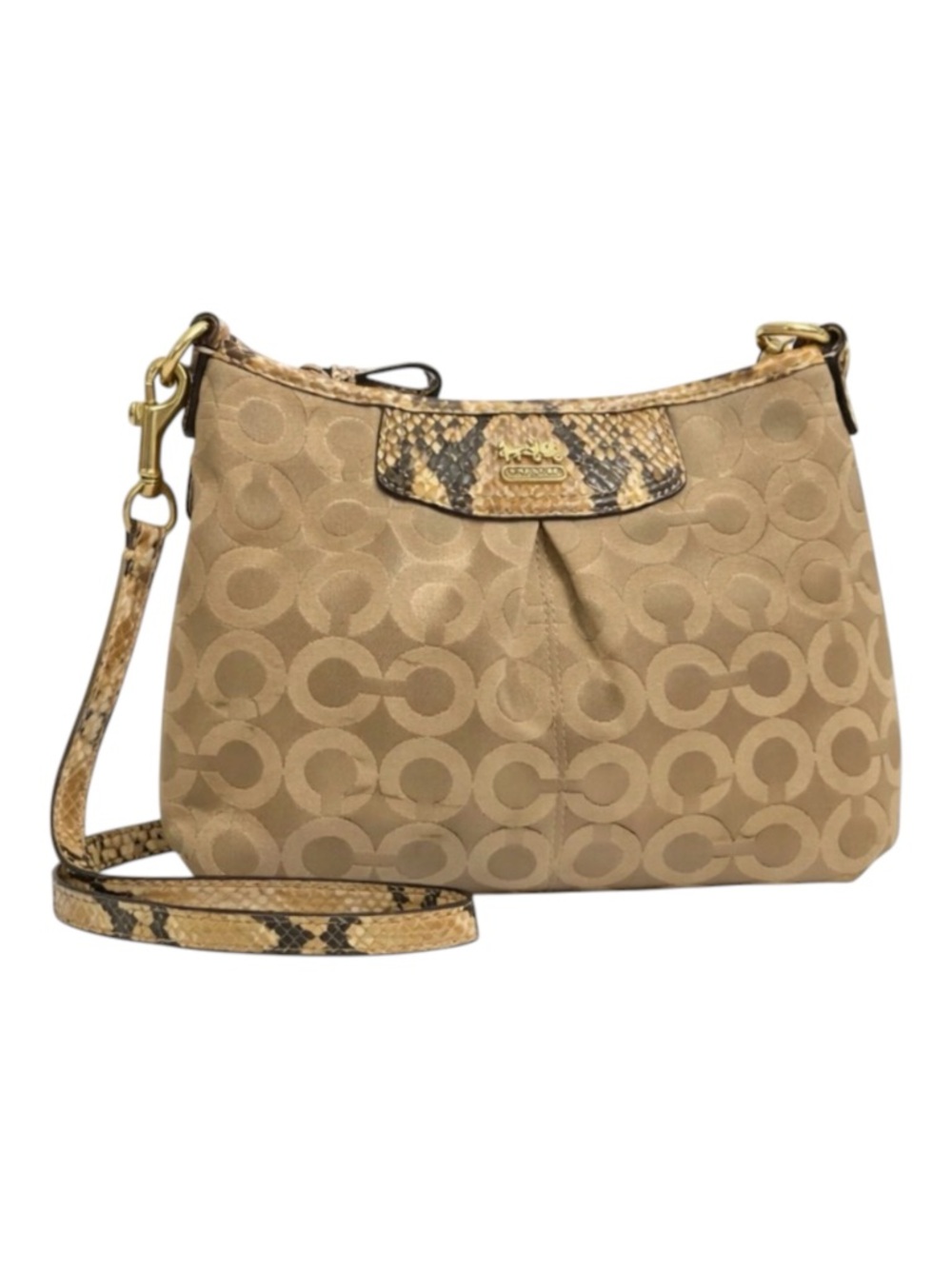 Vintage Coach Crossbody Bag – Signature Jacquard & Snakeskin Trim – 11”W x 8”H